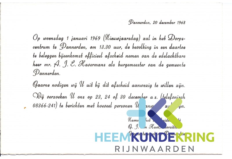 Pannerden Afscheid Burgemeester A.Havermans dec. 1968 Coll.A.Havermans (2)